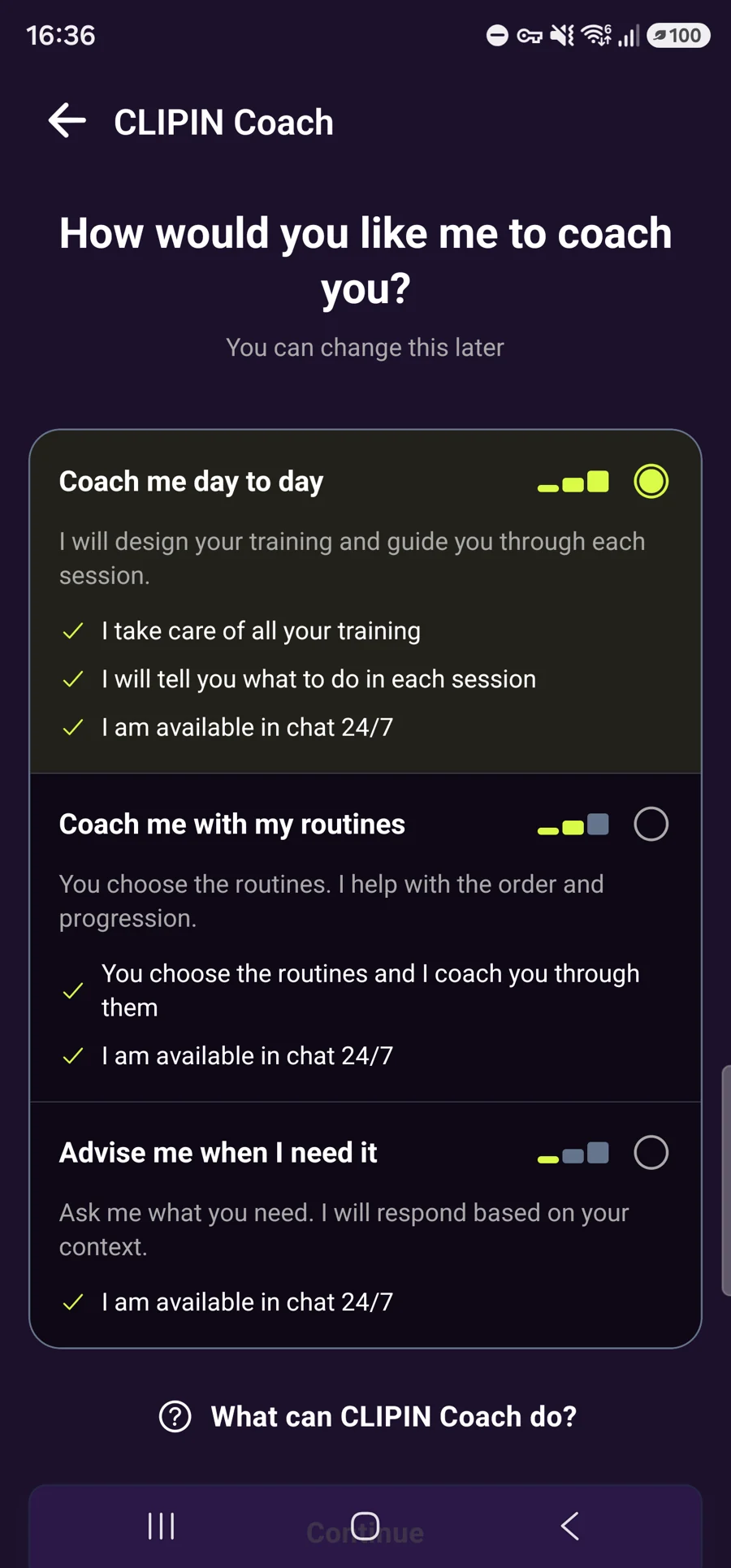 The three CLIPIN Coach modes