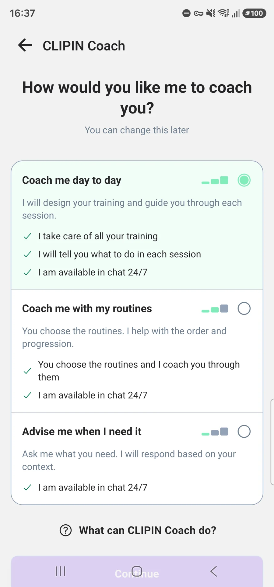 The three CLIPIN Coach modes