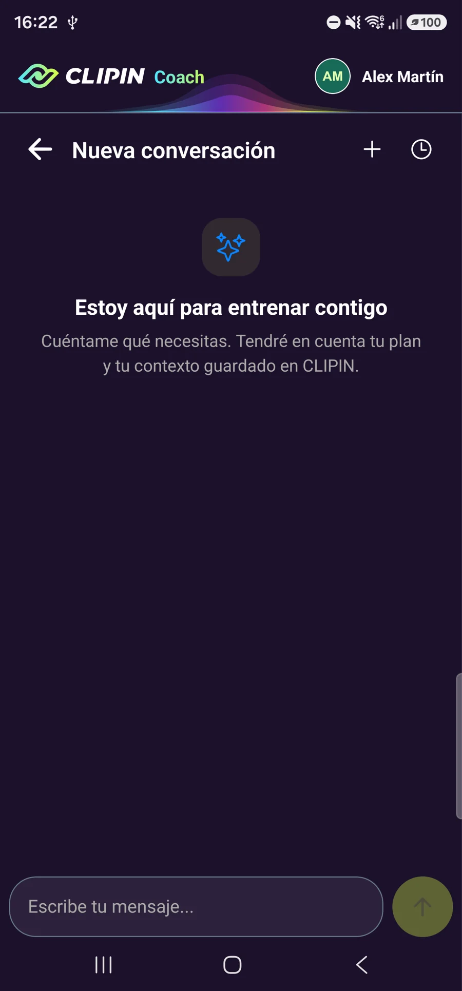 CLIPIN Coach listo para conversar con el contexto guardado