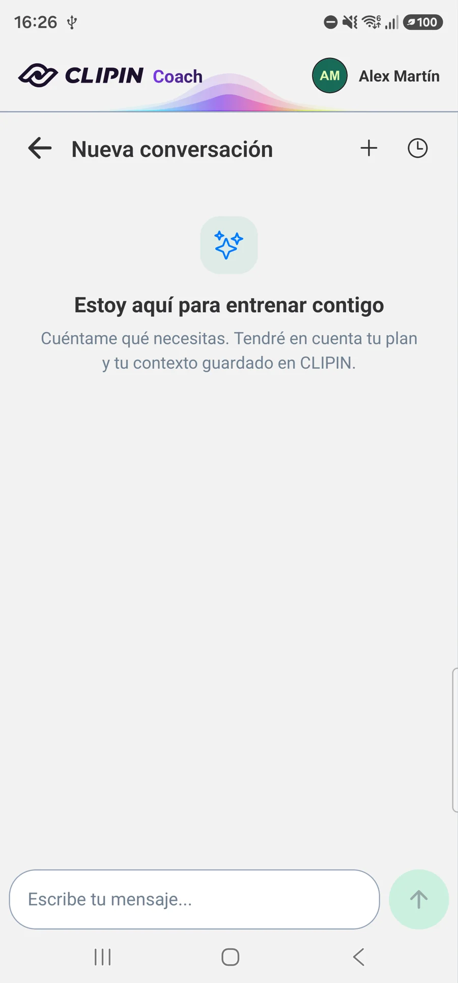 CLIPIN Coach listo para conversar con el contexto guardado