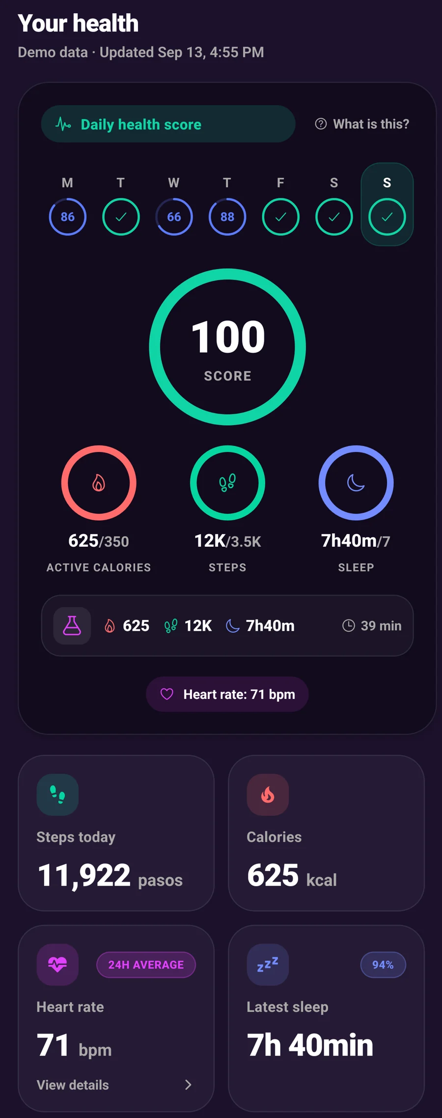 CLIPIN daily score with steps, active calories and sleep