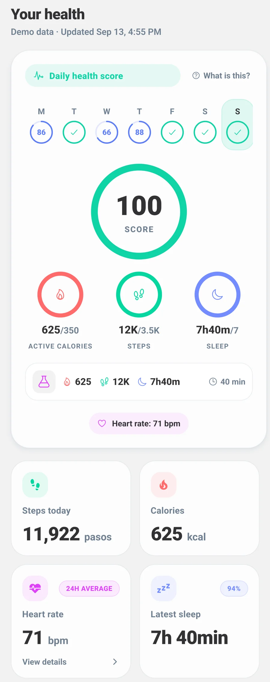CLIPIN daily score with steps, active calories and sleep