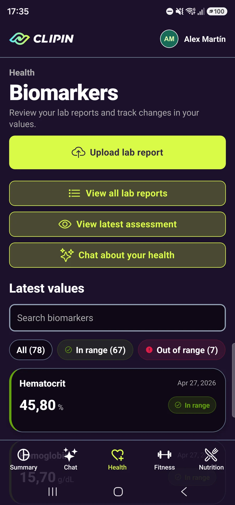 CLIPIN biomarker and lab report library