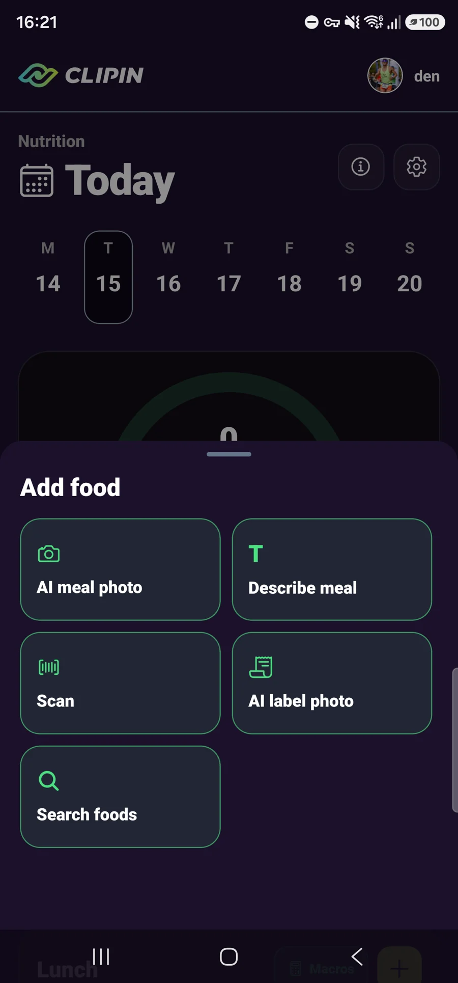Add food menu with available logging options