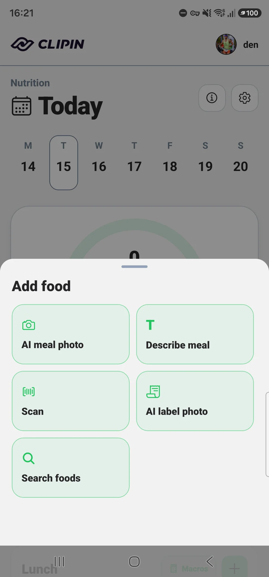 Add food menu with available logging options