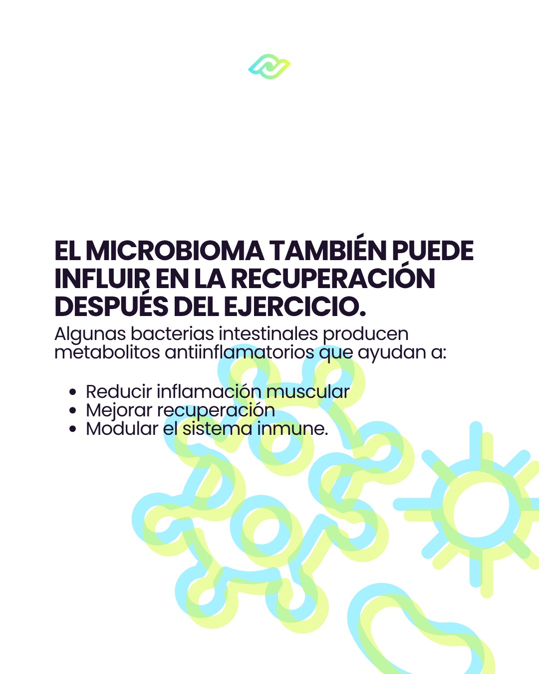Illustration of molecules next to text about microbiome and recovery.