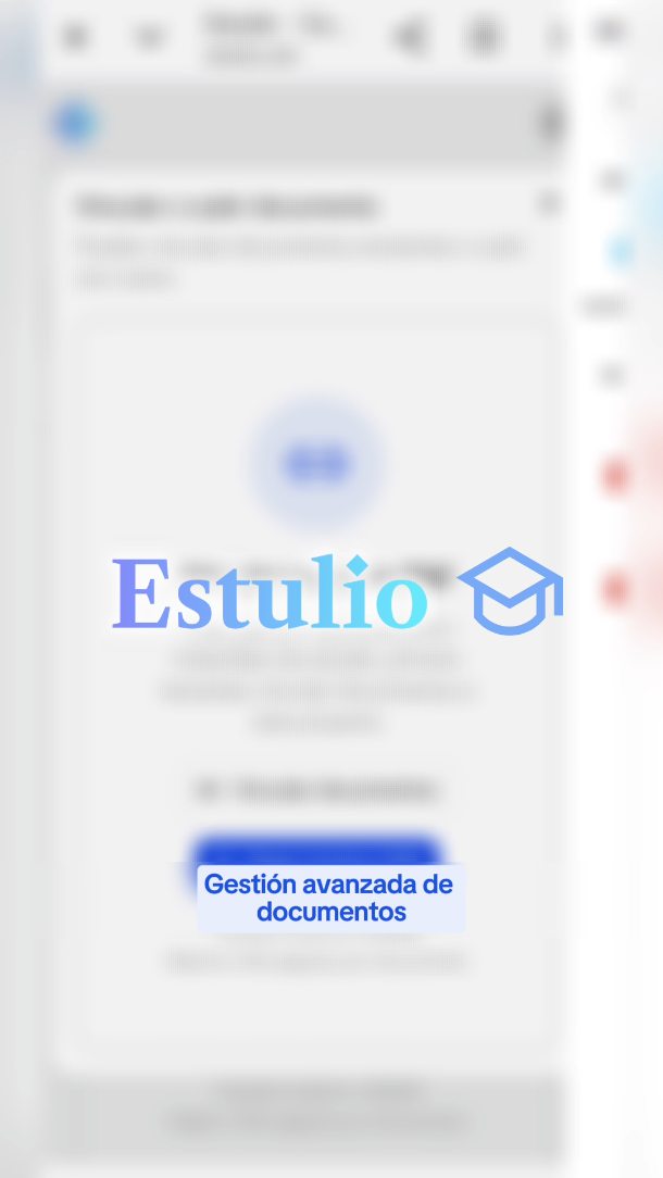 Estulio logo over a blurred document management screen.