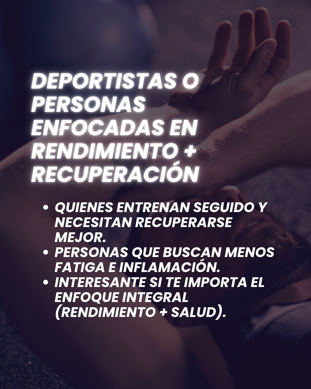 Hands of an athlete alongside text about performance and recovery.