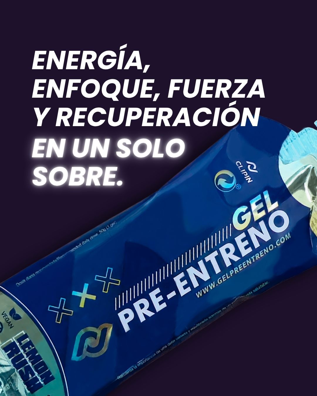 CLIPIN gel sachet on a purple background with the product's slogan.