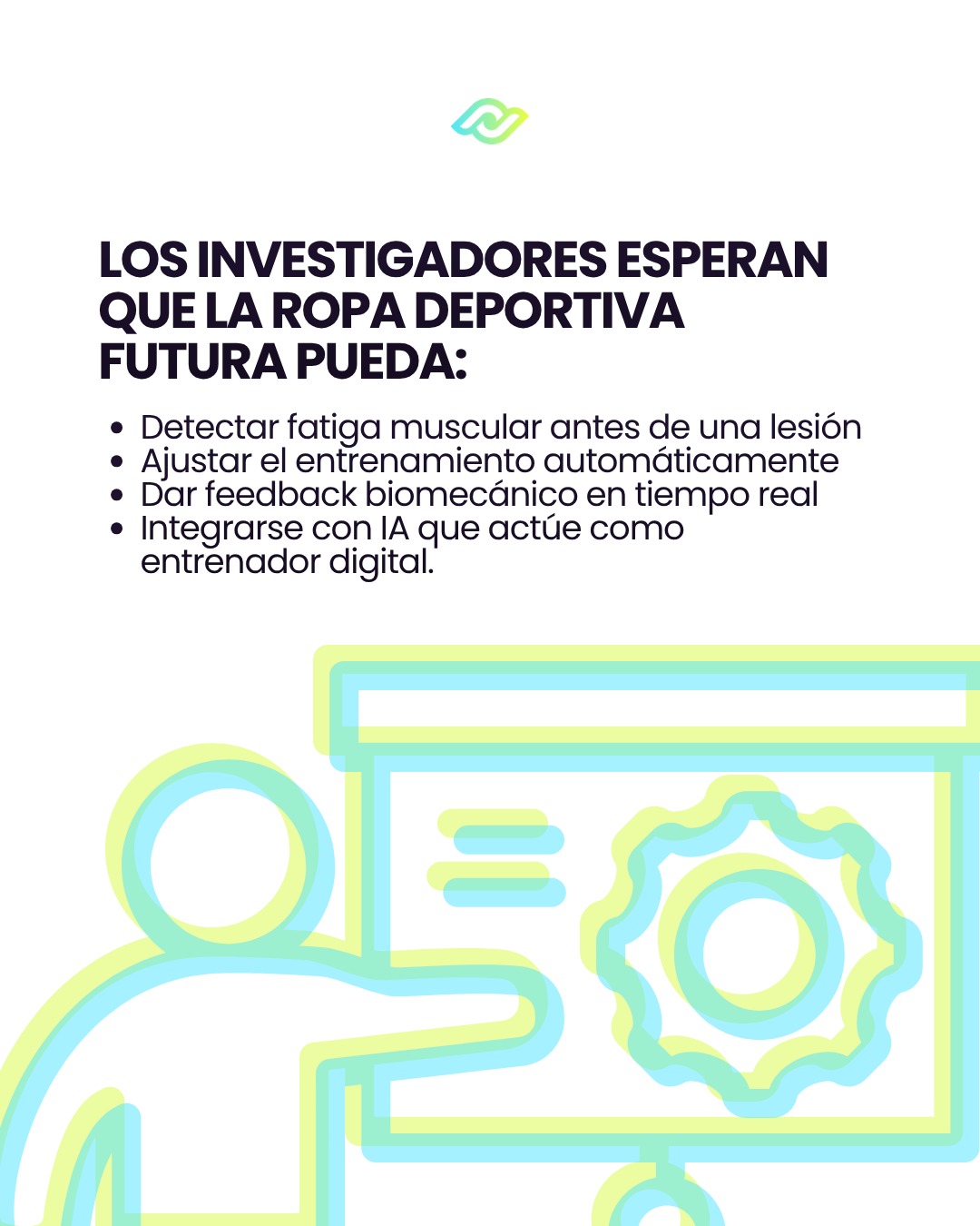 Icon of a coach and a screen with the proposed functions for the sportswear of the future.