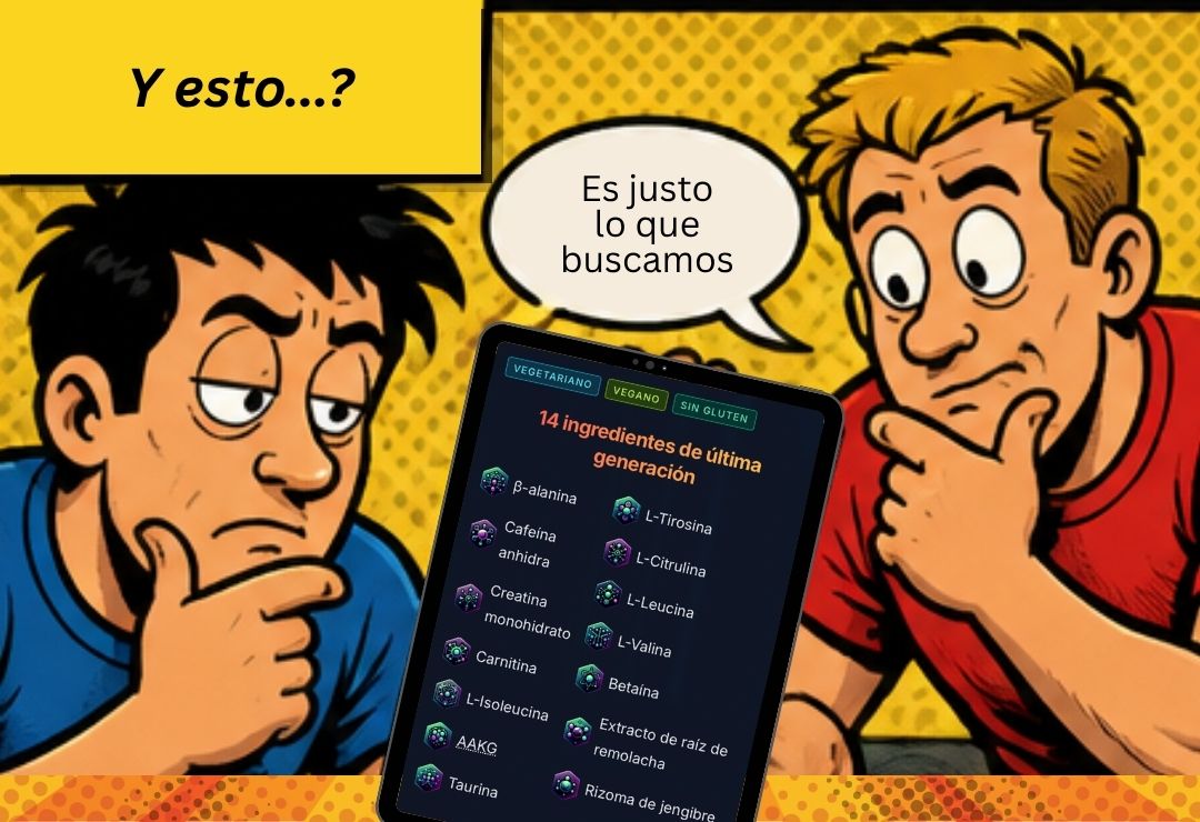 The two friends look at a screen showing the gel's ingredients.