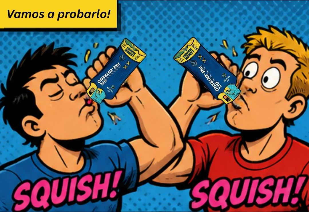 The two characters each take a sachet of gel.