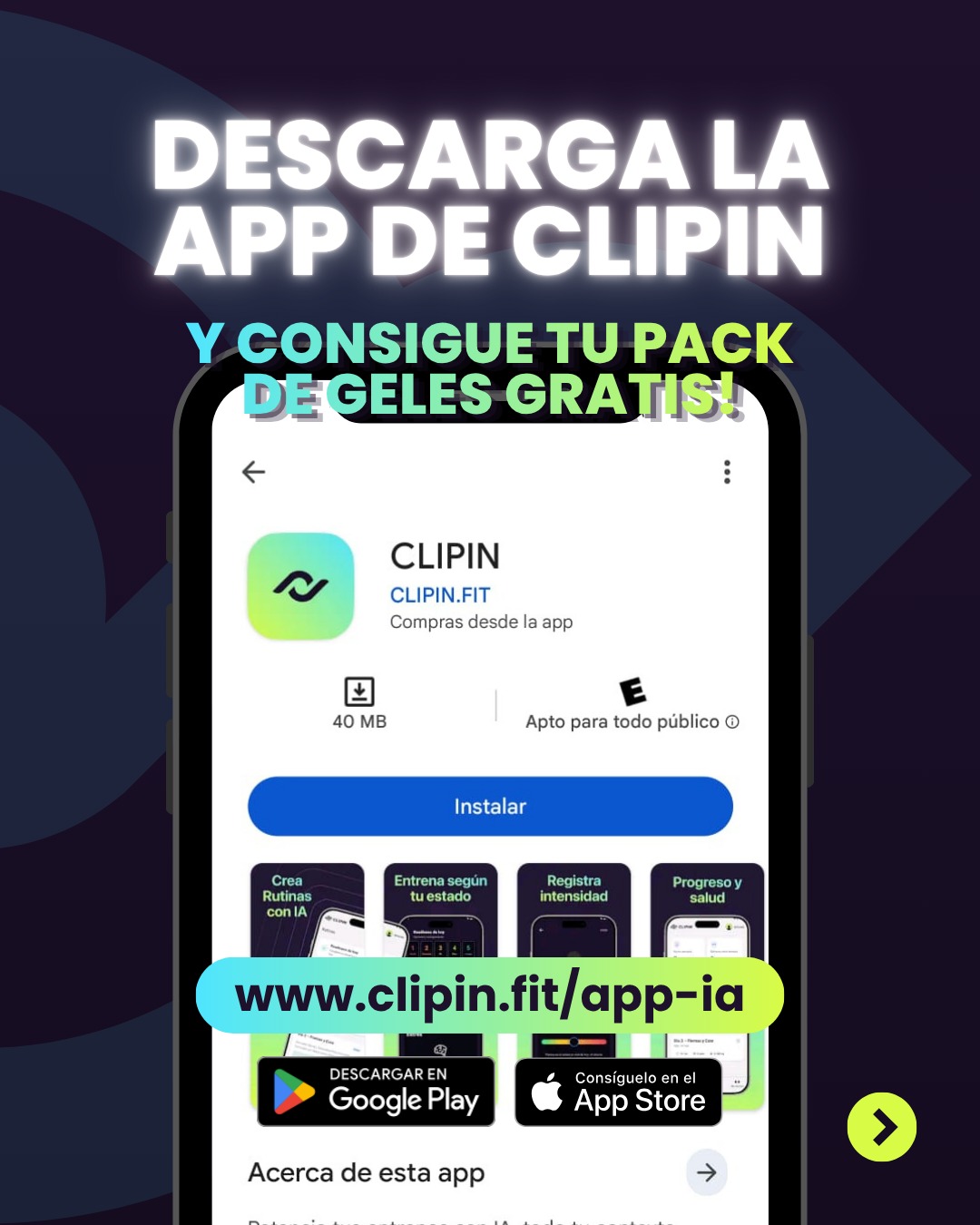 Google Play screen of CLIPIN showing the announcement of the gels pack included in a promotion.
