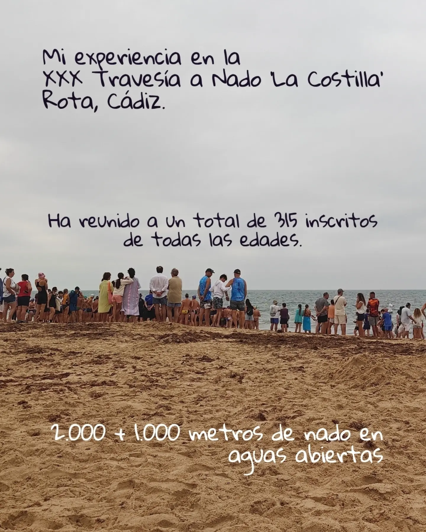 Participants and supporters on La Costilla beach before the open water swim.